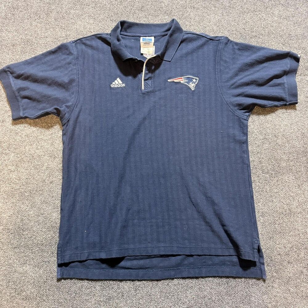New England Patriots Polo Shirt Mens Large Blue NFL Football Adidas Textured